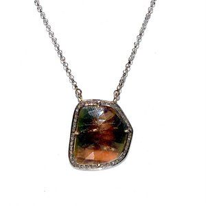 Diamond and Sapphire 925 Silver Sunset Pendant/Necklace